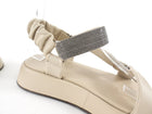 Brunello Cucinelli Light Ecru Beige Leather Monili Flatform Sandals - 37