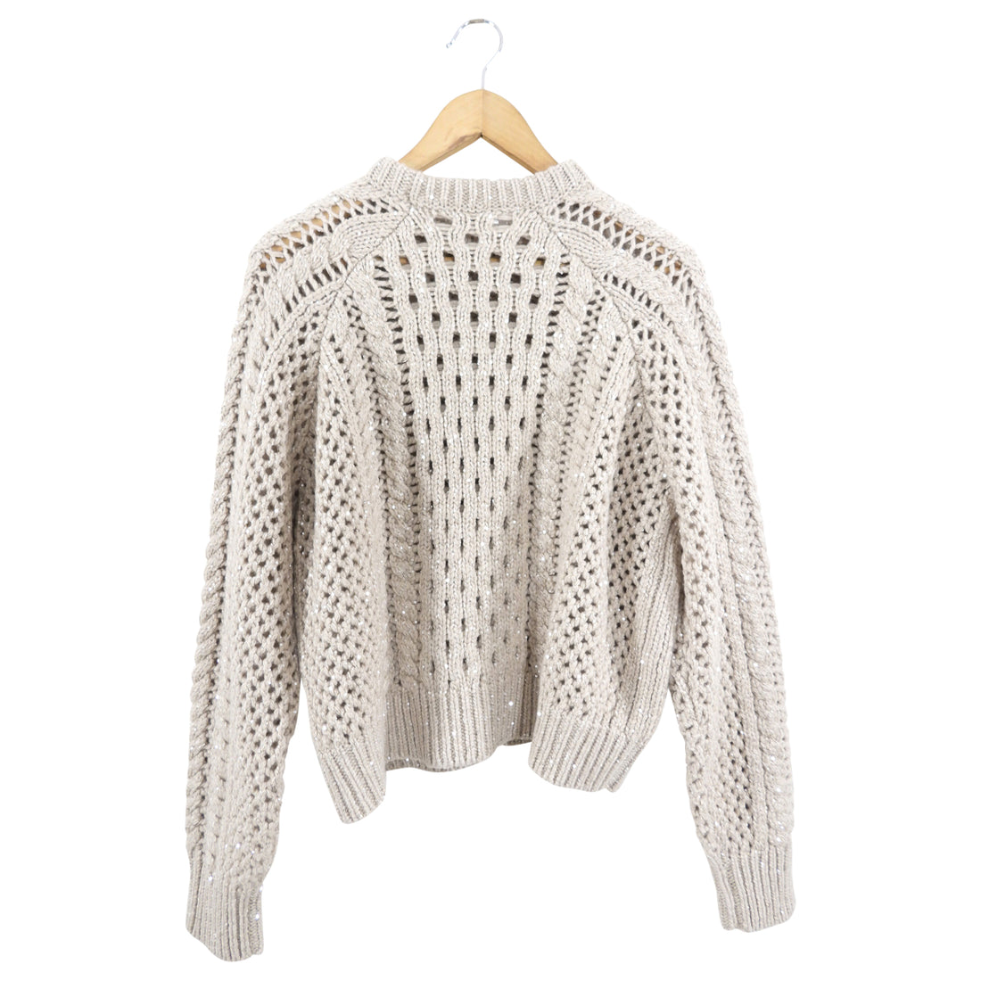 Brunello Cucinelli Beige Open Knit Cashmere Sequin Sweater - S (4/6)