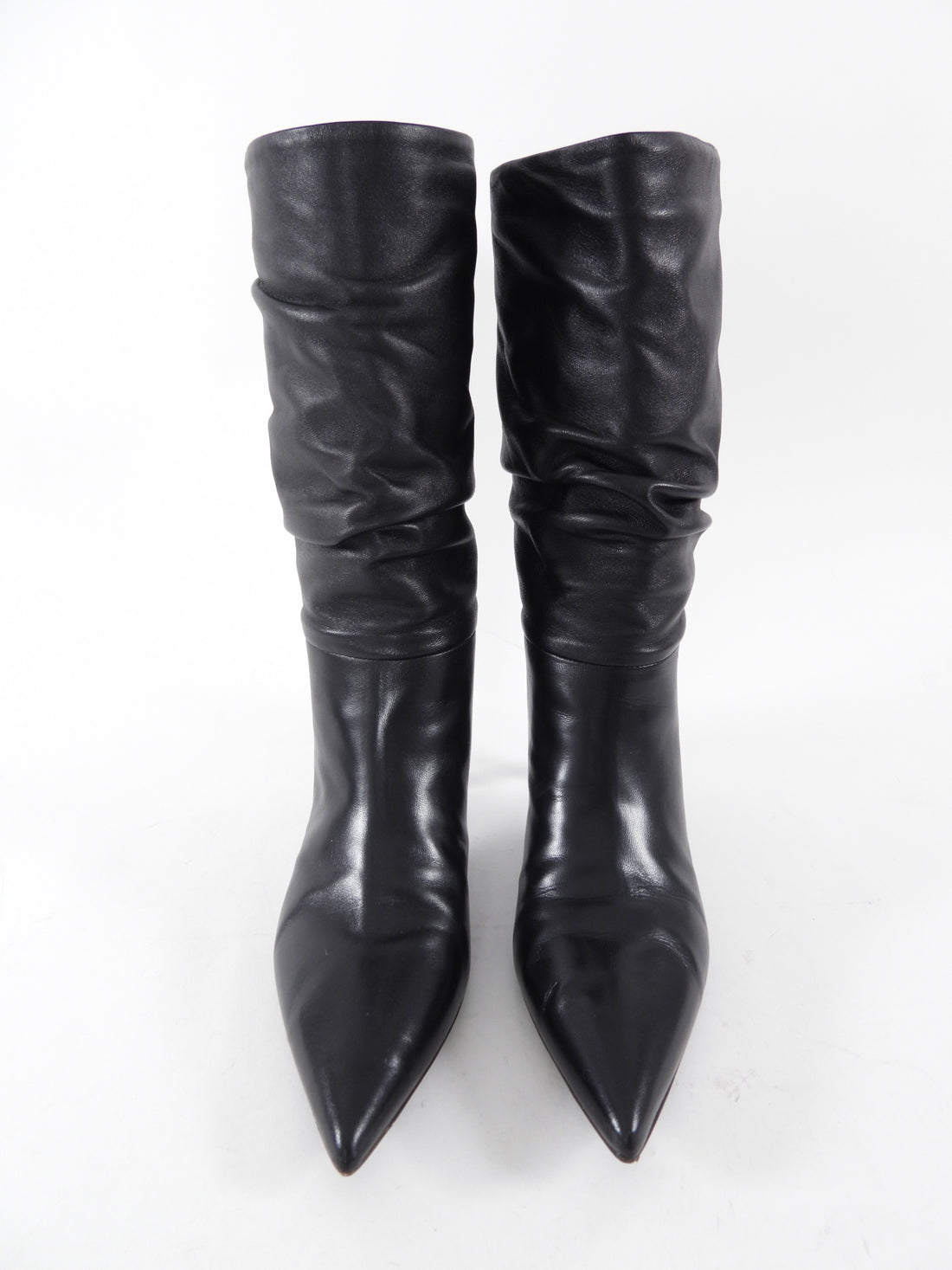 Brunello Cucinelli Black Leather Slouch Mid Boot - 36.5