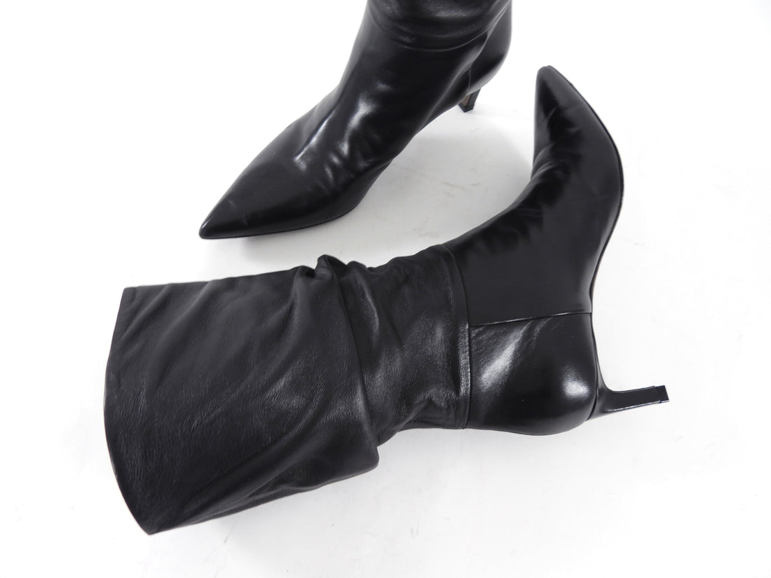Brunello Cucinelli Black Leather Slouch Mid Boot - 36.5