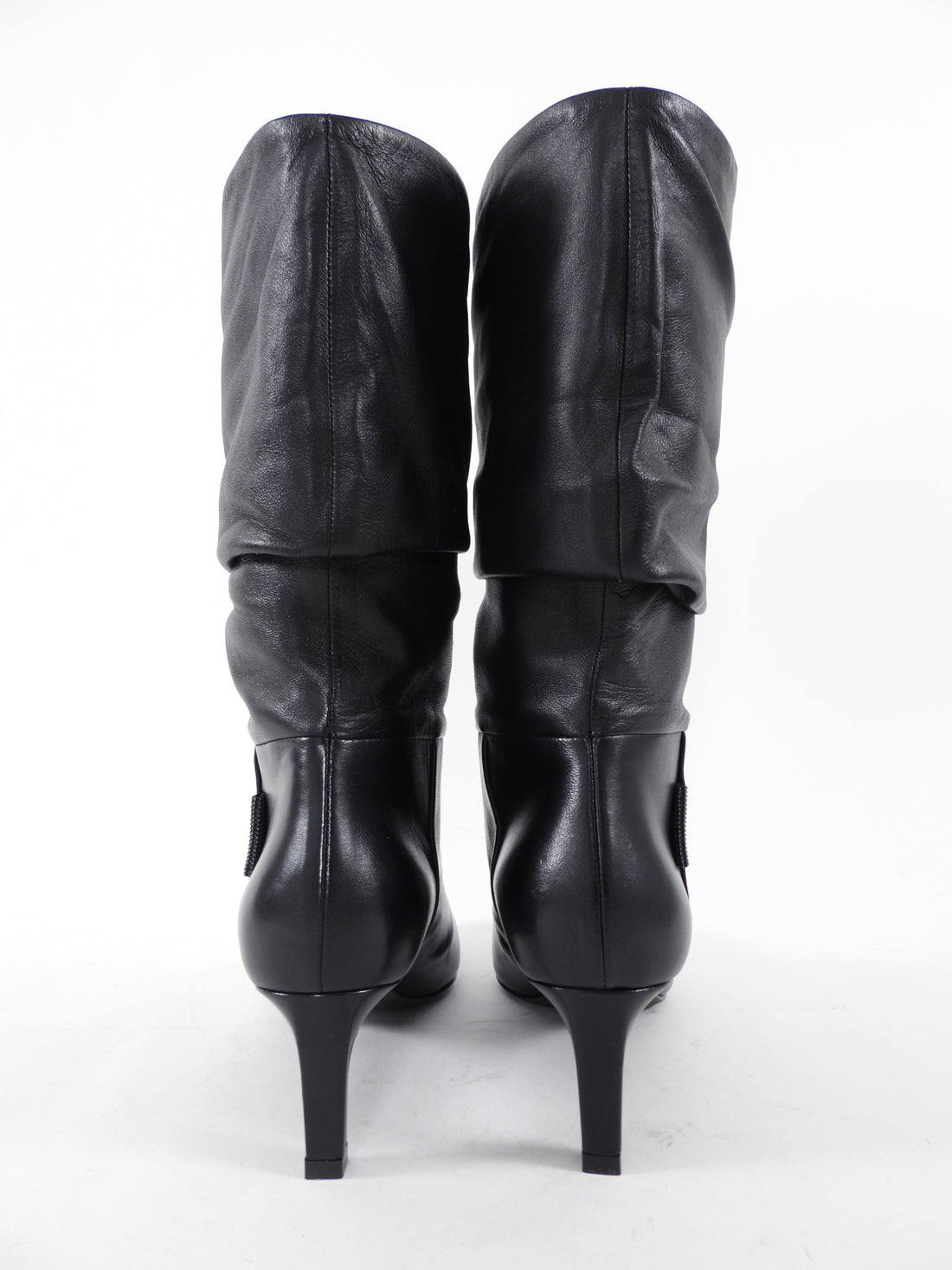 Brunello Cucinelli Black Leather Slouch Mid Boot - 36.5