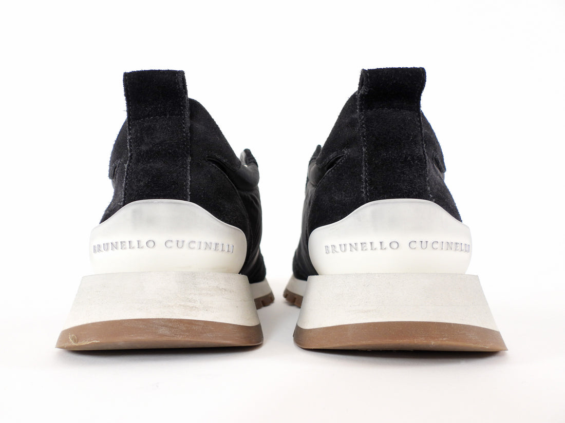 Brunello Cucinelli Black Nylon and Suede Slip on Sneakers with Monili Detail - 40