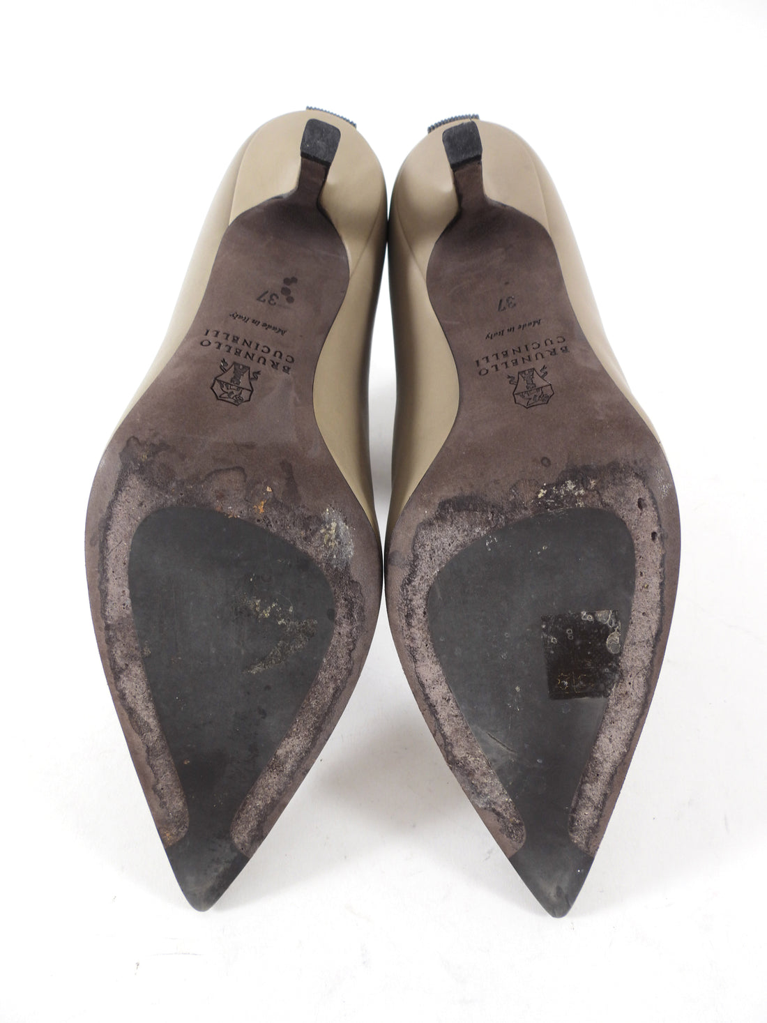 Brunello Cucinelli Taupe Leather Pointed Monili Ankle Boot - 37