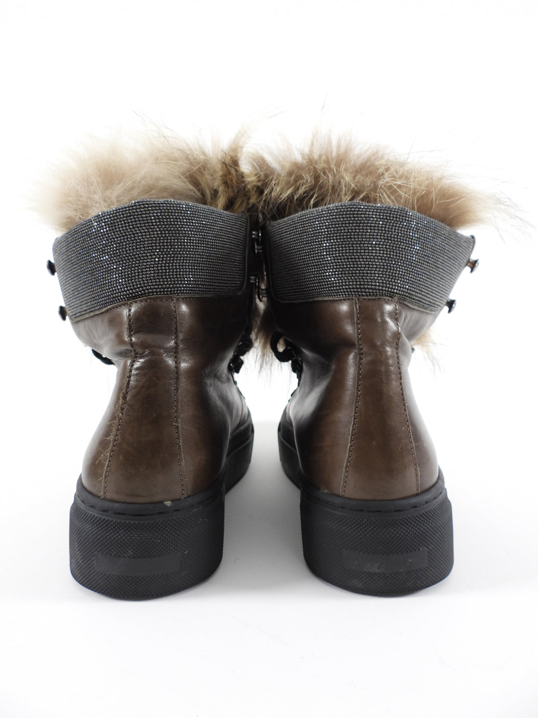 Brunello Cucinelli Brown Leather and Fur Mountain Boots - 38