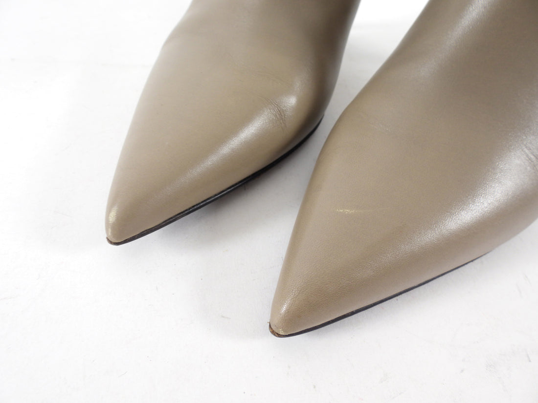 Brunello Cucinelli Taupe Leather Pointed Monili Ankle Boot - 37