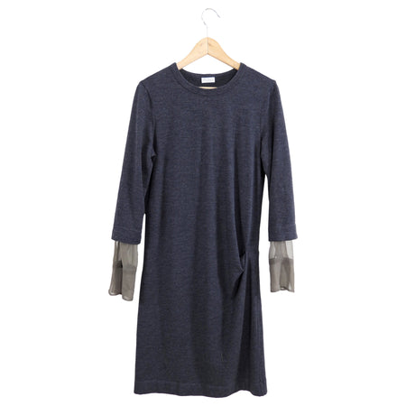 Brunello Cucinelli Charcoal Grey Wool Dress with Silk Inset - L (8/10)