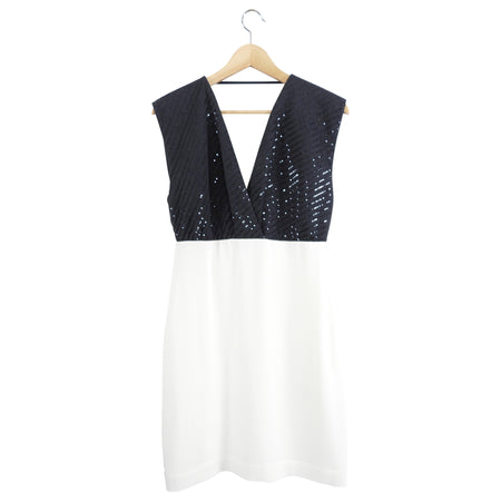 Brunello Cucinelli Charcoal Sequin and White Silk Combo Dress - S (4/6)