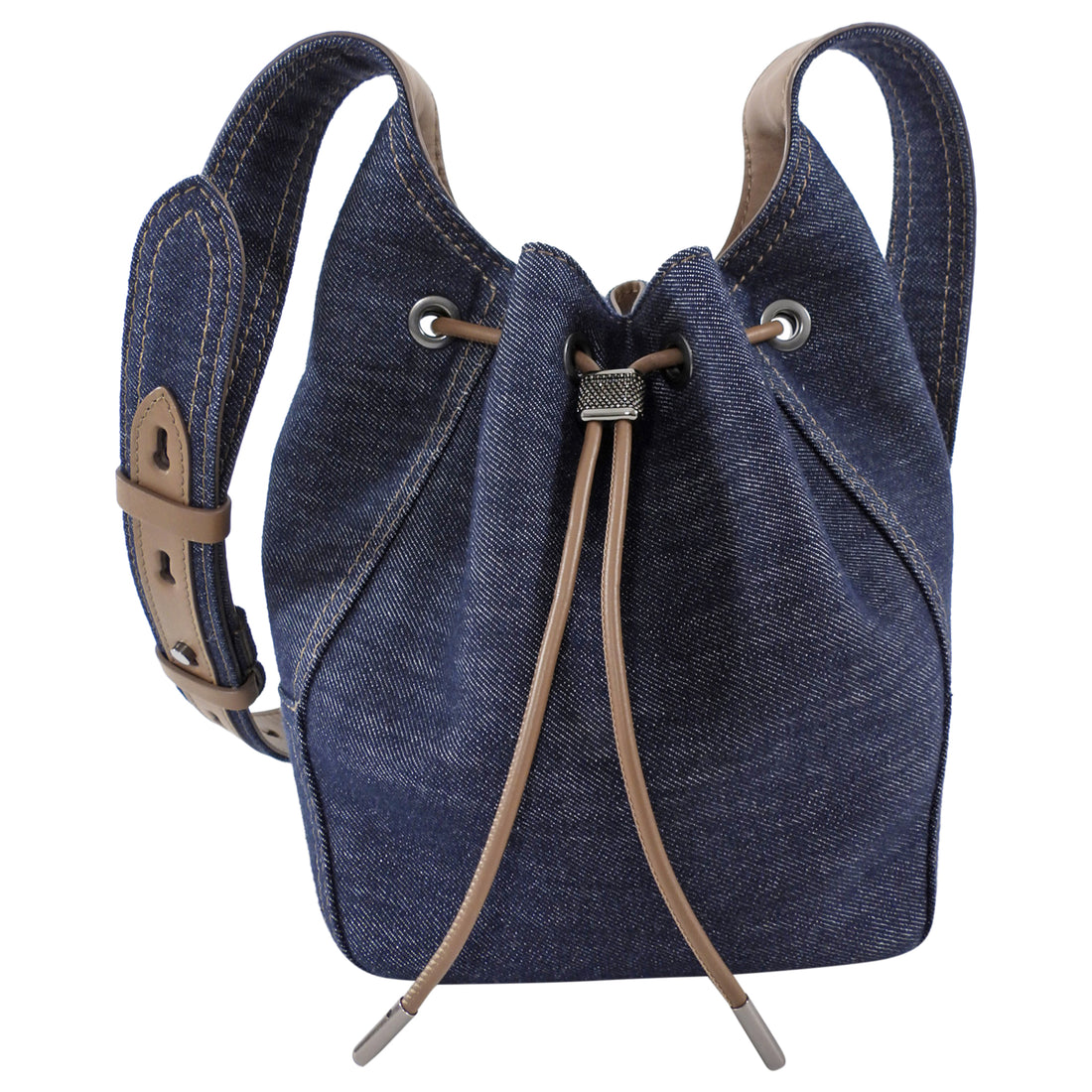 Brunello Cucinelli Small BC Duo Blue Denim Bucket Bag