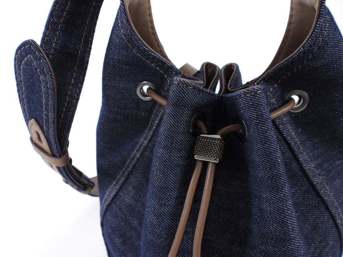 Brunello Cucinelli Small BC Duo Blue Denim Bucket Bag
