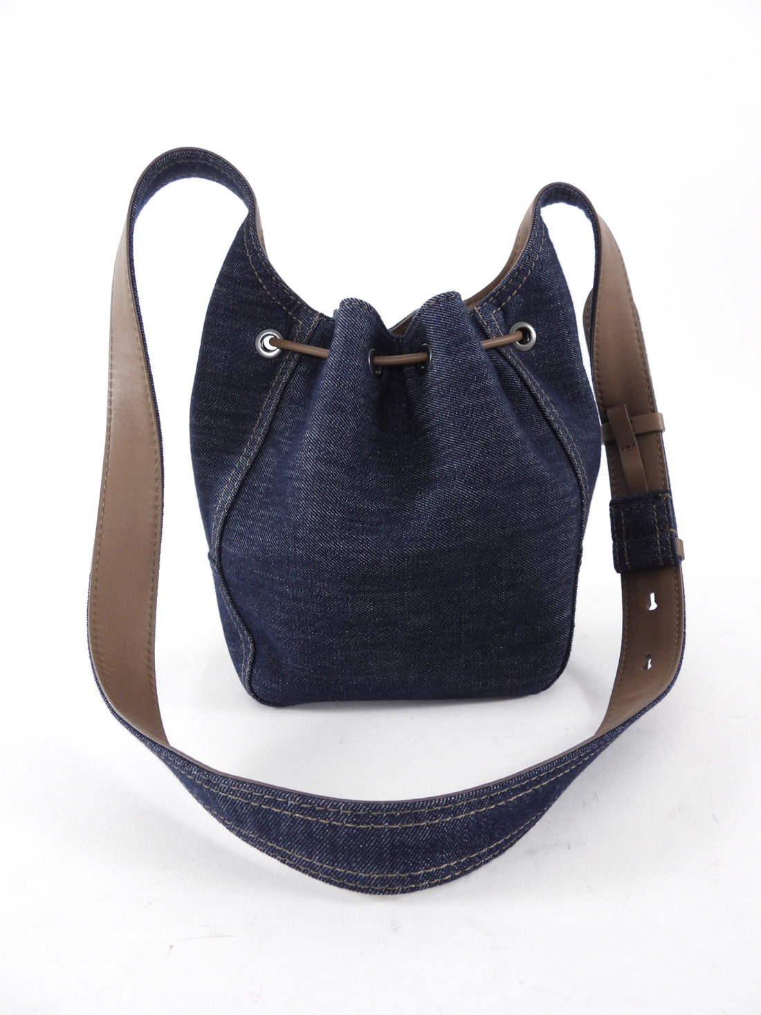 Brunello Cucinelli Small BC Duo Blue Denim Bucket Bag