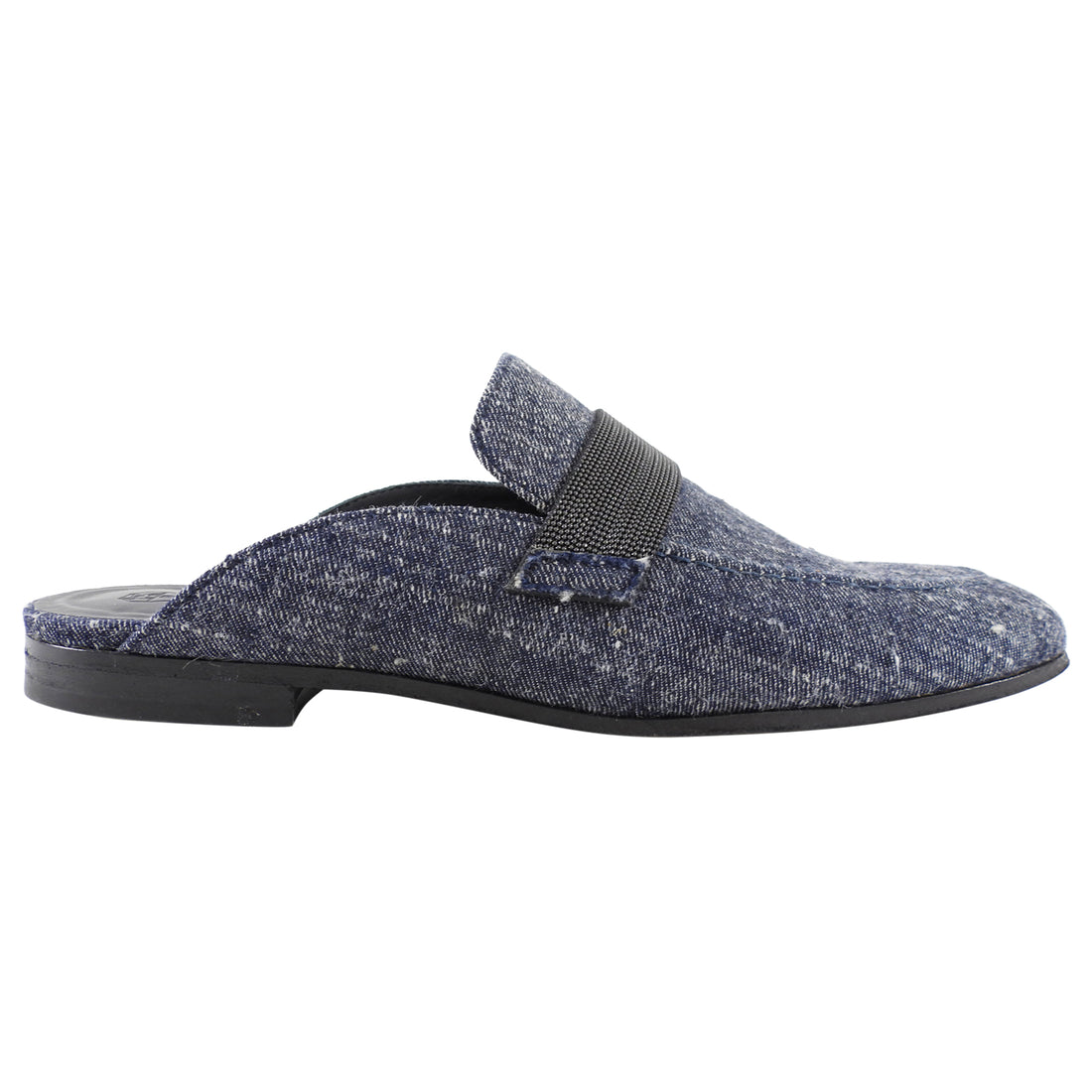 Brunello Cucinelli Denim Monili Bead Flat Slipper Mules - 38.5 / 8