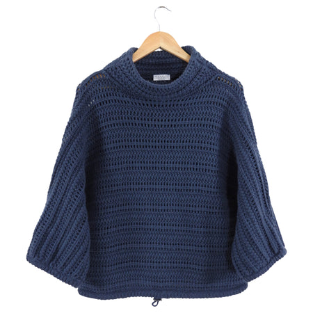 Brunello Cucinelli Steel Blue Cashmere Drawstring Detail Sweater - S