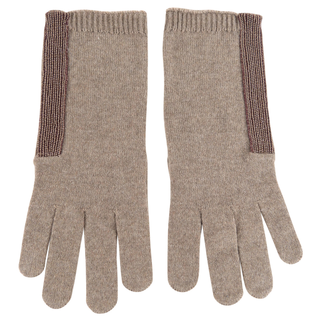 Brunello Cucinelli Taupe Cashmere Knit Monili Gloves