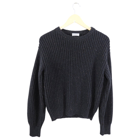Brunello Cucinelli Smoke Grey Cashmere Sweater with Copper Fleck Thread - S