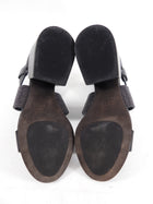 Brunello Cucinelli Grey Leather Monili Block Heel Sandals - 37