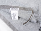 Brunello Cucinelli Light Grey Silk Blend Shimmer Fringe Shawl Scarf