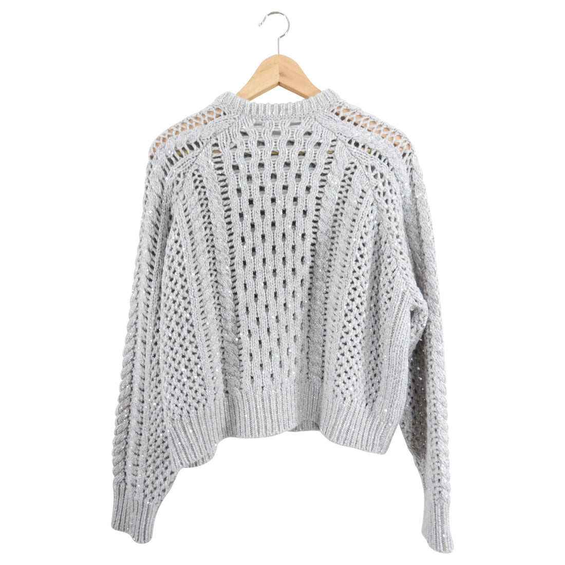 Brunello Cucinelli Grey Shimmer Cable Sweater - S (4/6)