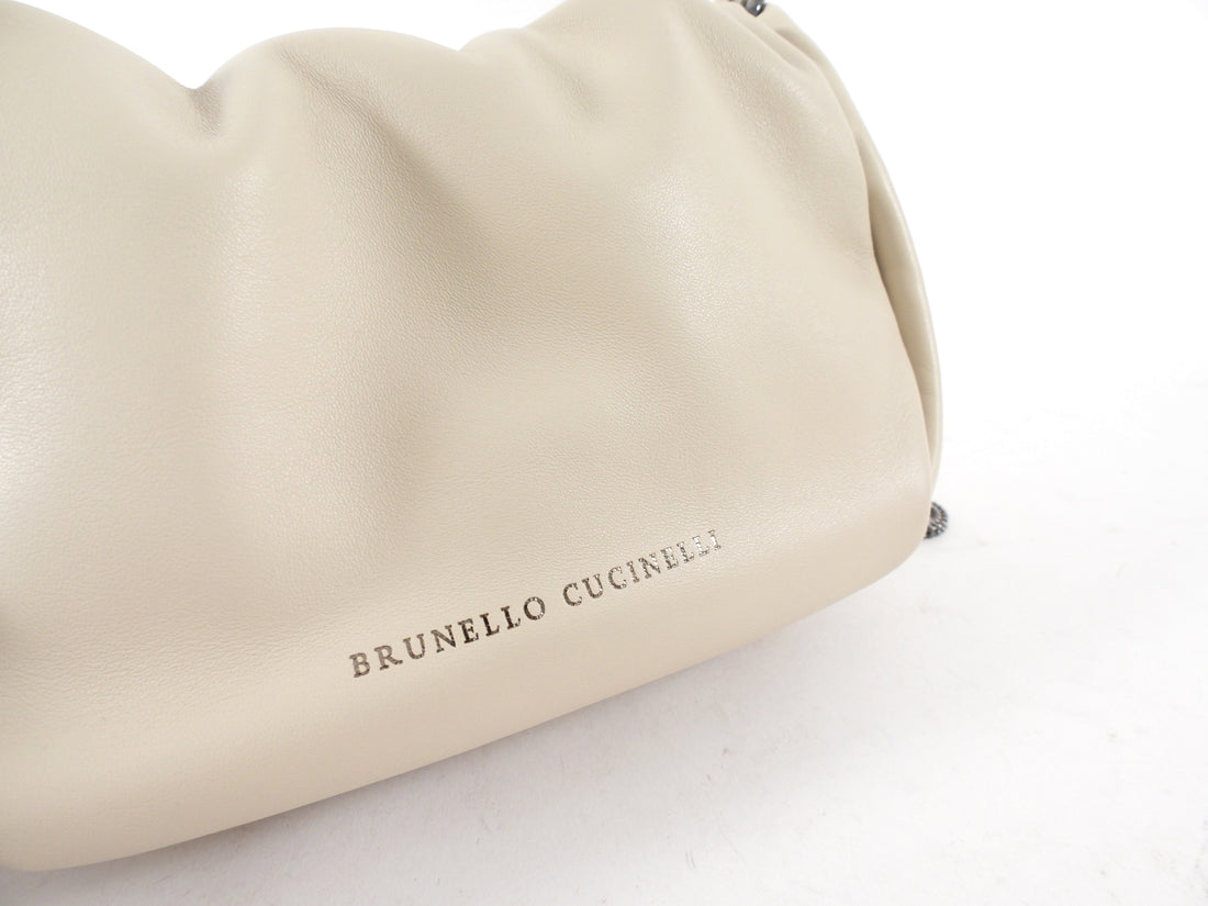 Brunello Cucinelli Mini Mellow Ivory Leather Bucket Bag