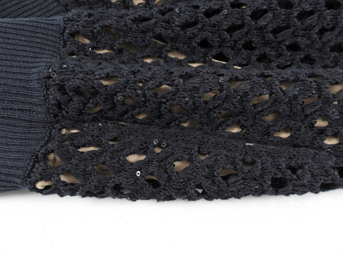 Brunello Cucinelli Black Open Knit Sequin Wide Leg Jogger Pants - S (4/6)
