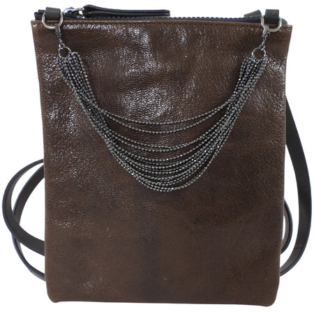 Brunello Cucinelli Dark Brown Leather Monili Mini Crossbody Pouch Bag