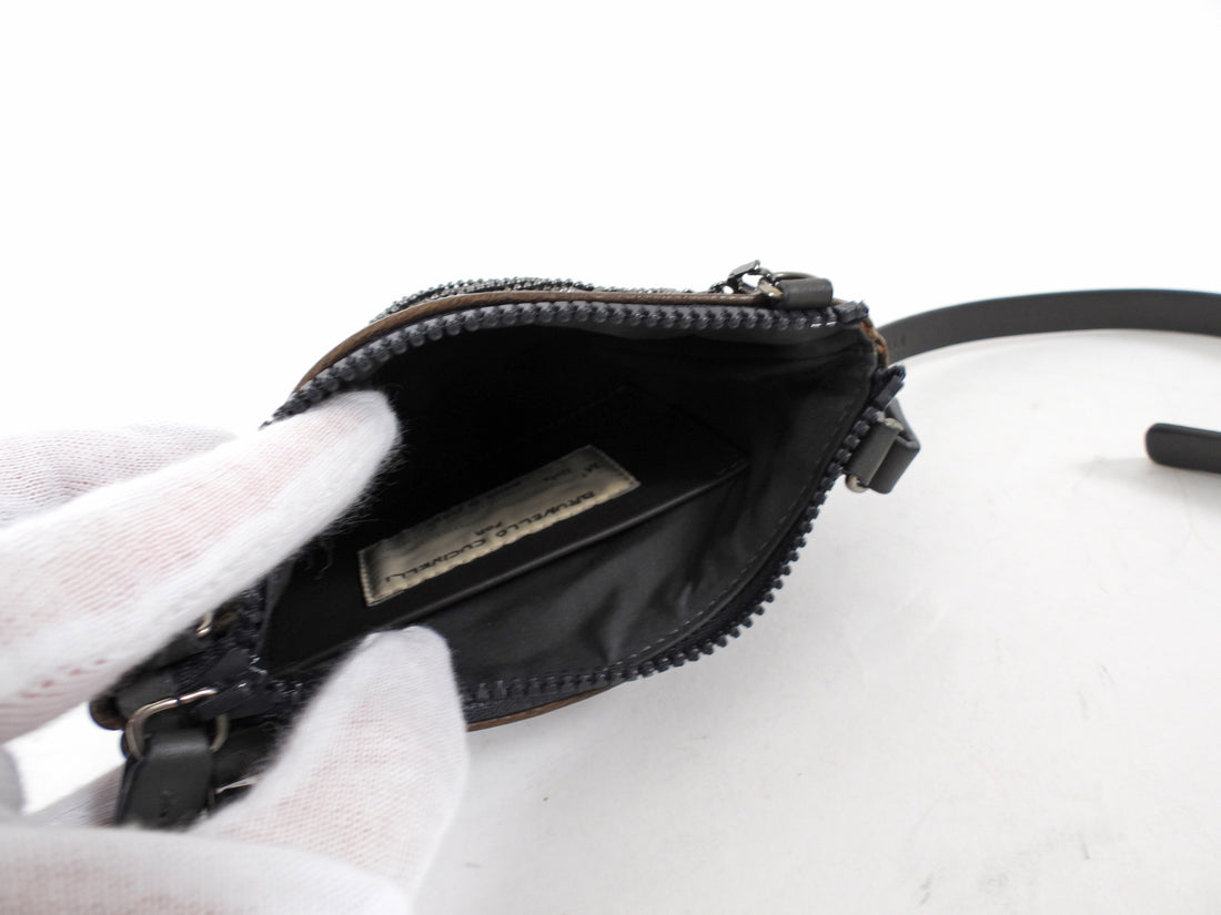 Brunello Cucinelli Dark Brown Leather Monili Mini Crossbody Pouch Bag