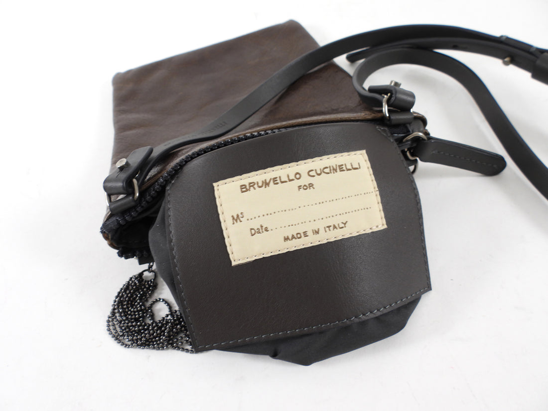 Brunello Cucinelli Dark Brown Leather Monili Mini Crossbody Pouch Bag