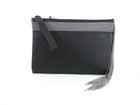 Brunello Cucinelli Charcoal Grey Leather Monili Fringe Zip Pouch / Clutch Bag