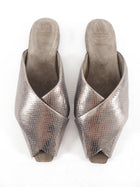 Brunello Cucinelli Pewter Metallic Leather Flat Slides - 38.5 / 8