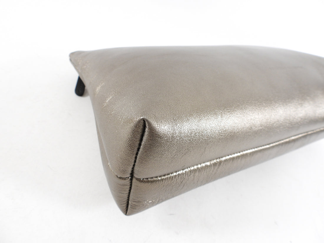 Brunello Cucinelli Pewter Metallic Leather Zip Large Pouch