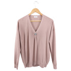 Brunello Cucinelli Quartz Pink Cashmere V Neck Monili Knit Top -S