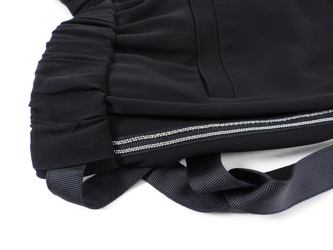 Brunello Cucinelli Black Rayon Trouser with Ribbon Tie and Monili - S (4)
