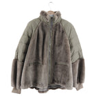 Brunello Cucinelli Taupe Brown Shearling and Taffeta Panelled Jacket - 42 / 6