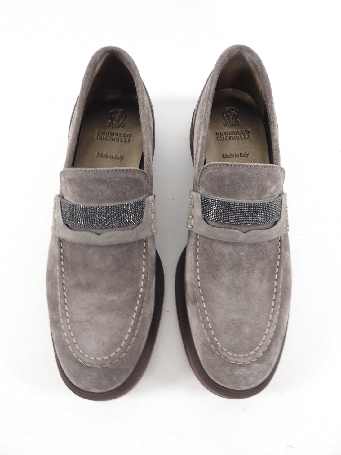 Brunello Cucinelli Grey Suede Monili Loafers - 37