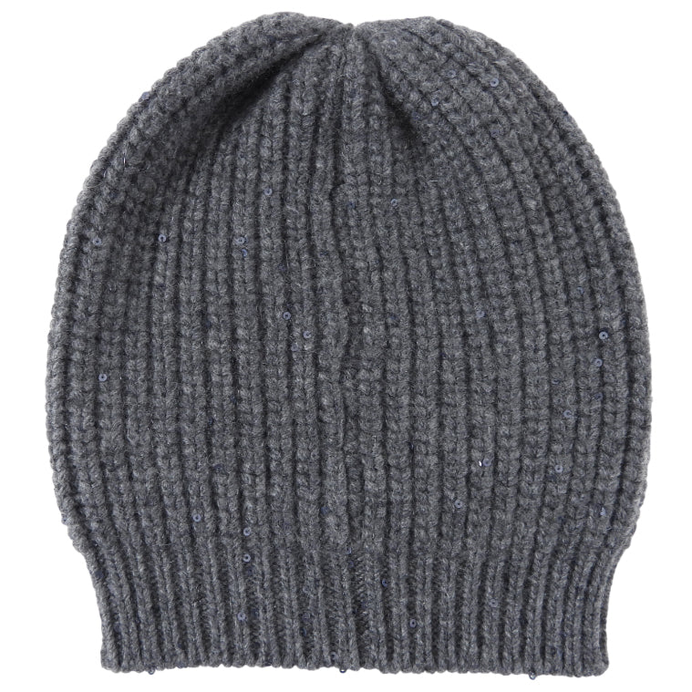 Brunello Cucinelli Grey Knit Shimmer Toque Hat - M