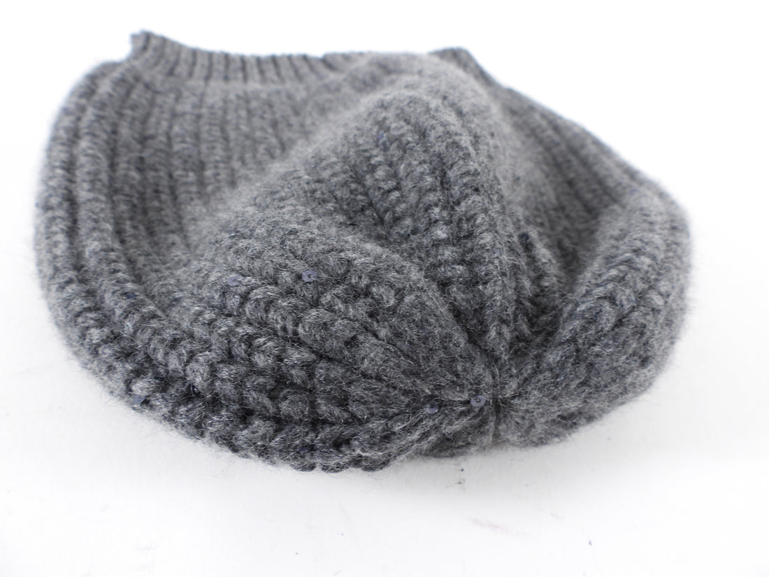 Brunello Cucinelli Grey Knit Shimmer Toque Hat - M