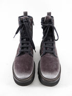 Brunello Cucinelli Dark Grey Velvet Monili Combat Ankle Boots - 38