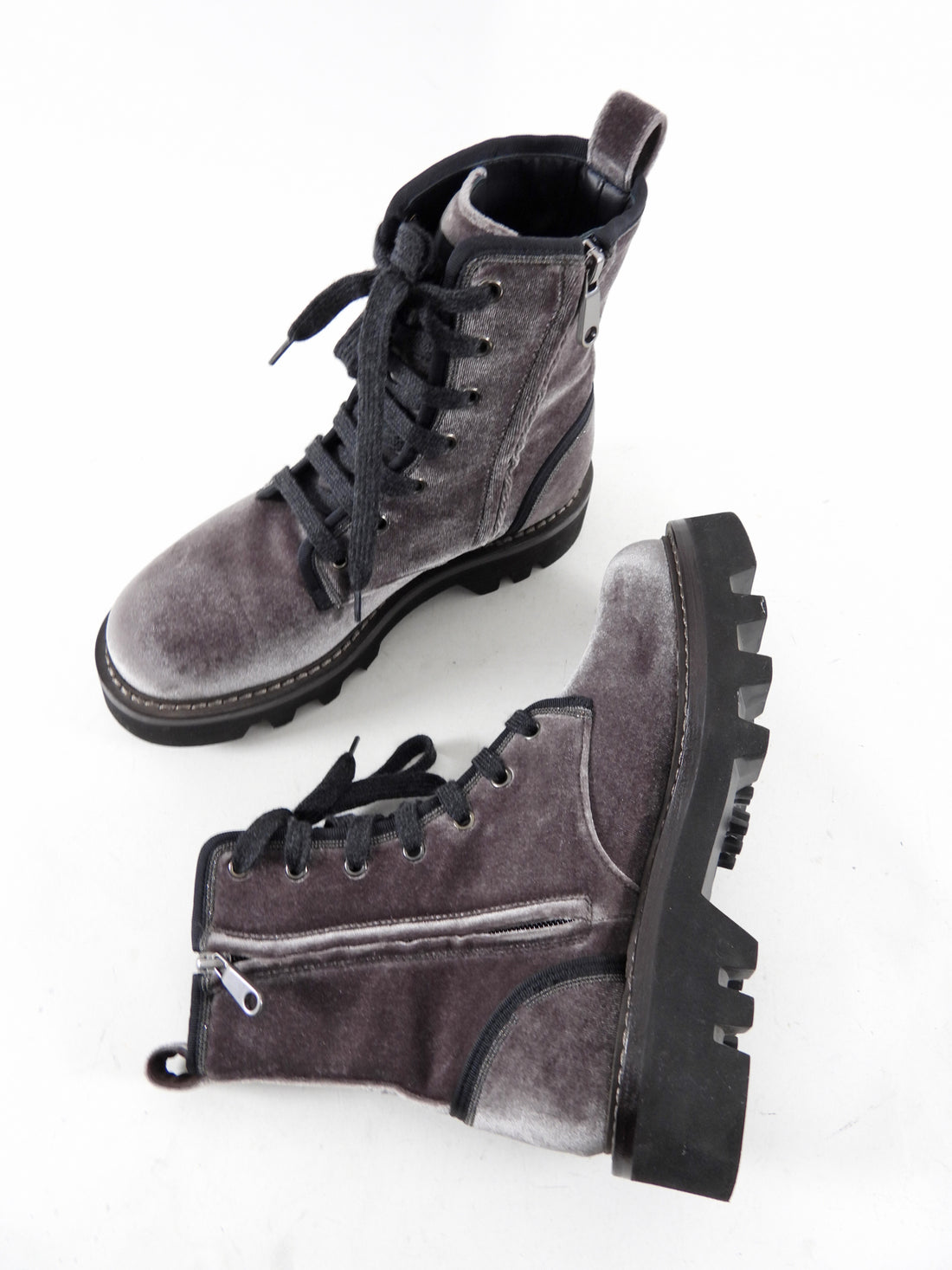 Grey velvet ankle boots best sale