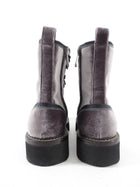 Brunello Cucinelli Dark Grey Velvet Monili Combat Ankle Boots - 38