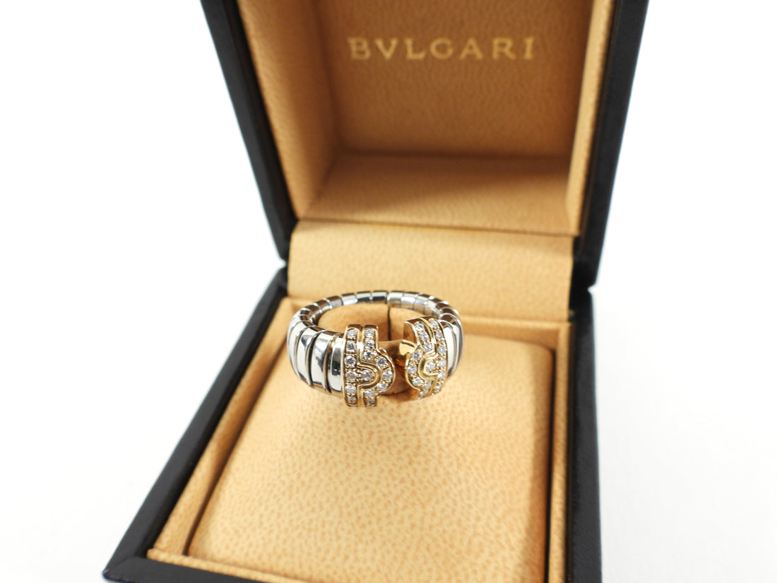 Bvlgari Vintage 18k Yellow Gold Diamond Stainless Parentesi Ring - 5 / 5.5