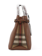 Burberry Tan Brown Grained Derby Leather and Check Banner Tote Bag