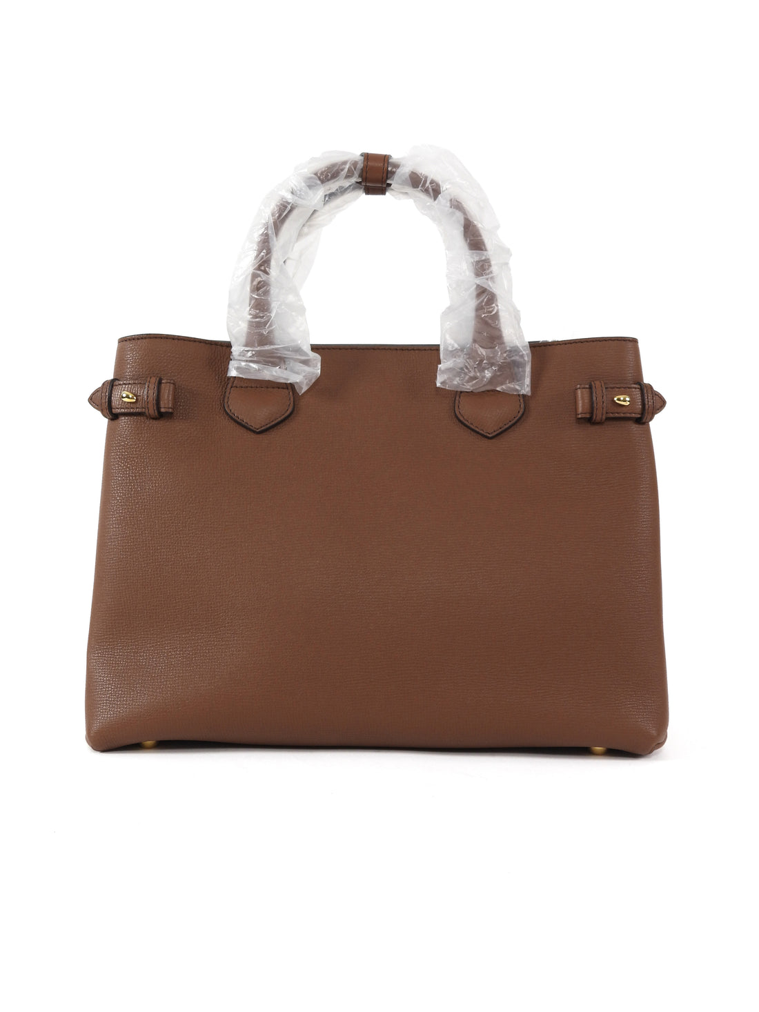 Burberry Tan Brown Grained Derby Leather and Check Banner Tote Bag