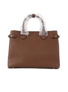 Burberry Tan Brown Grained Derby Leather and Check Banner Tote Bag