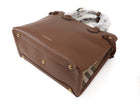 Burberry Tan Brown Grained Derby Leather and Check Banner Tote Bag