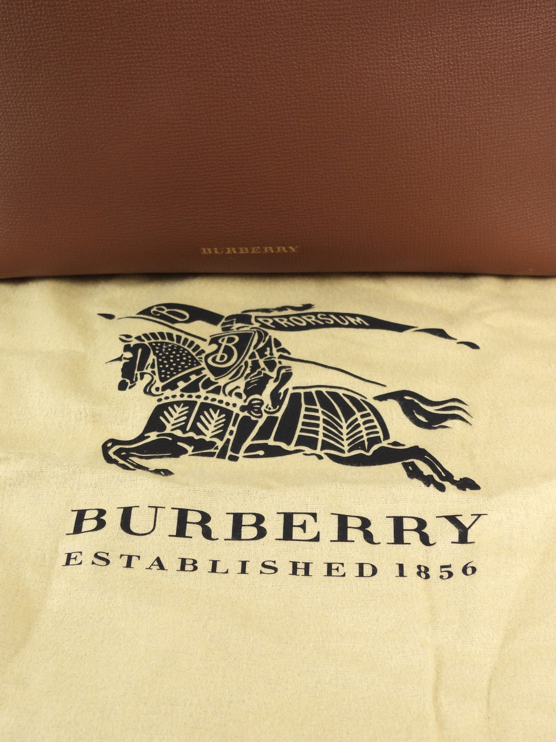 Burberry Tan Brown Grained Derby Leather and Check Banner Tote Bag