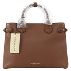 Burberry Tan Brown Grained Derby Leather and Check Banner Tote Bag