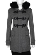 Burberry Britt Grey and Black Blackwell Wool Duffle Coat with Fur Trim Hood - UK 12 / US 10 /  EU 44