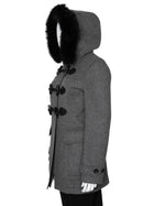 Burberry Britt Grey and Black Blackwell Wool Duffle Coat with Fur Trim Hood - UK 12 / US 10 /  EU 44