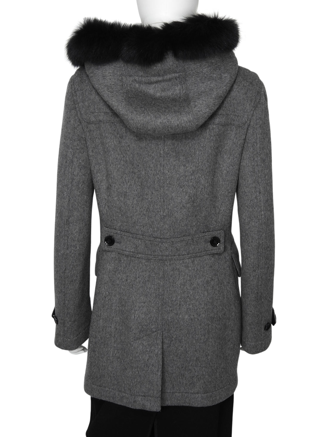 Burberry Britt Grey and Black Blackwell Wool Duffle Coat with Fur Trim Hood - UK 12 / US 10 /  EU 44