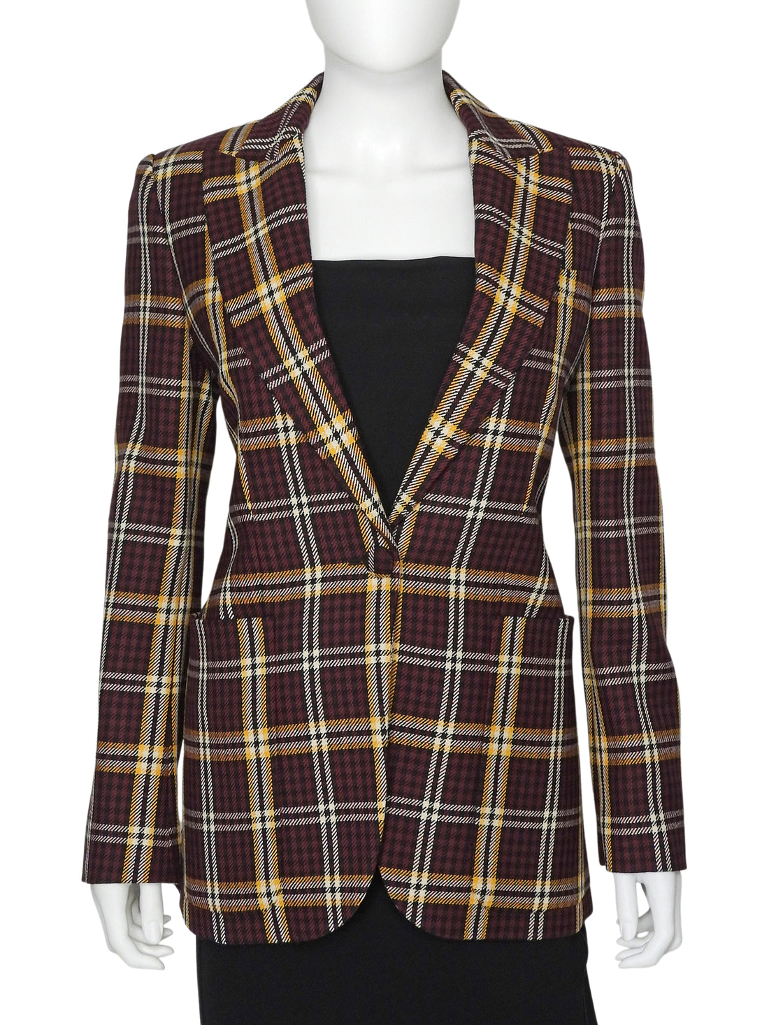 Burberry Red Yellow Check Wool Blazer Jacket - UK 8 / US 10