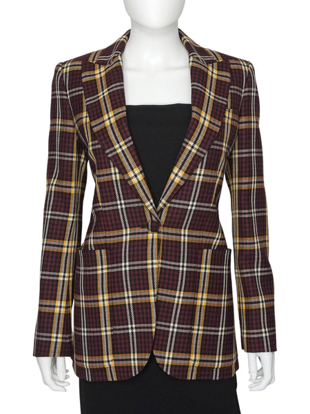 Burberry Red Yellow Check Wool Blazer Jacket - UK 8 / US 10